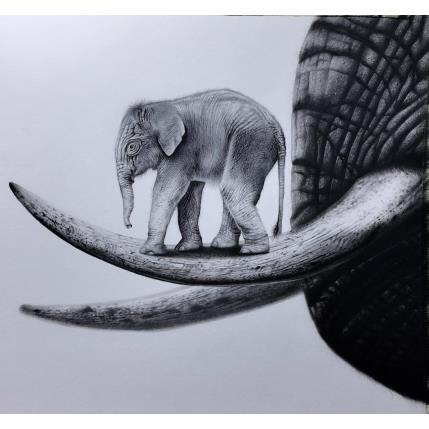 Gemälde Elephanteau von Benchebra Karim | Gemälde Figurativ Zeichenkohle Gesellschaft, Tiere