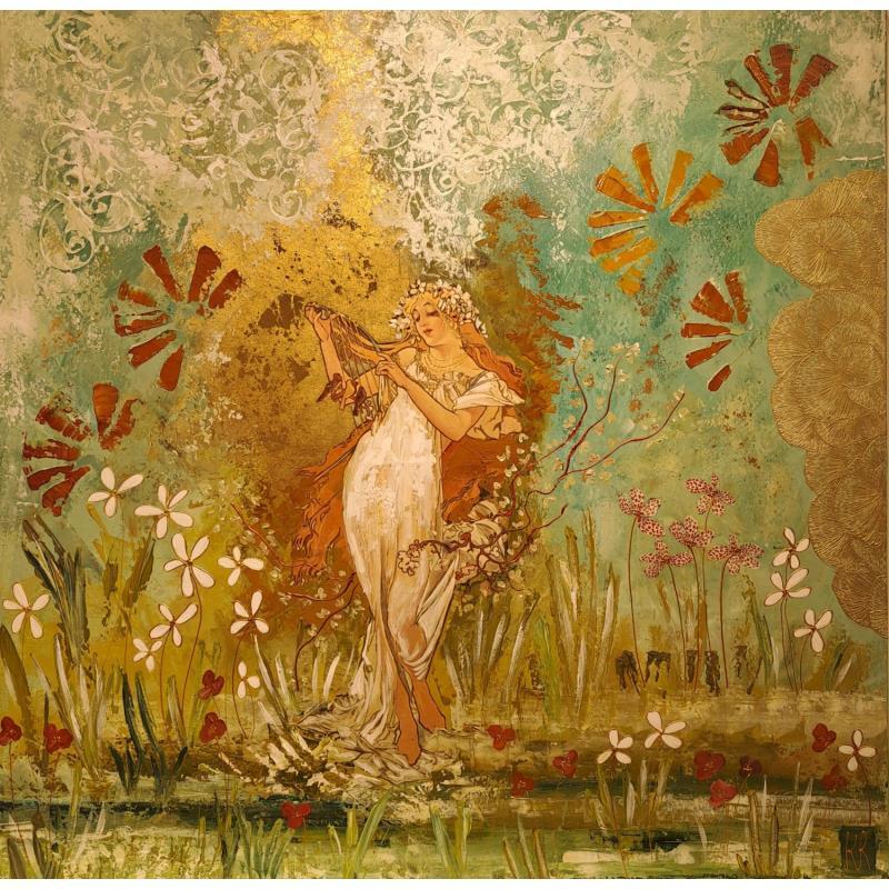 Painting Lysia les pieds dans l'eau by Romanelli Karine | Painting Figurative Acrylic, Gluing Nature