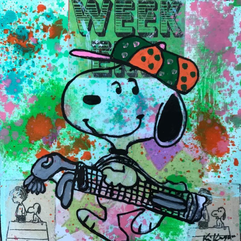 Peinture Snoopy golf par Kikayou | Tableau Pop-art Icones Pop Graffiti Acrylique Collage