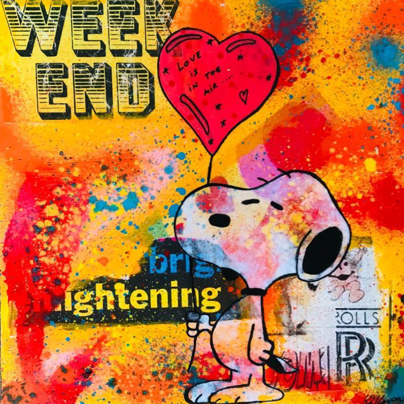 Gemälde Love week end von Kikayou | Gemälde Pop-Art Pop-Ikonen Graffiti Acryl Collage