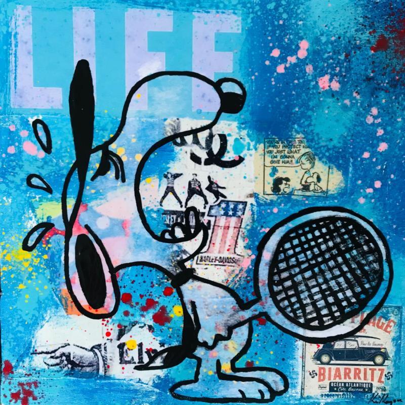 Gemälde Snoopy tennis von Kikayou | Gemälde Pop-Art Pop-Ikonen Graffiti Acryl Collage