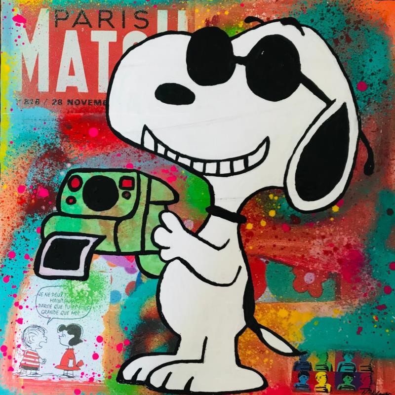 Painting Snoopy polaroid by Kikayou | Painting Pop-art Pop icons Graffiti Acrylic Gluing