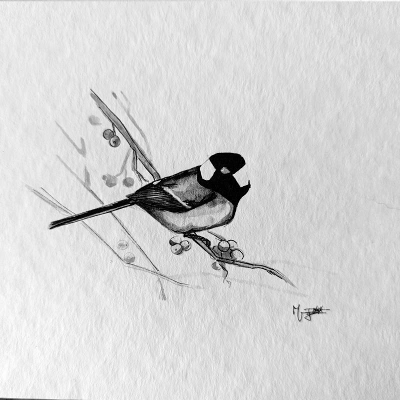 Painting Le repas by Mü | Painting Figurative Nature Animals Black & White Ink