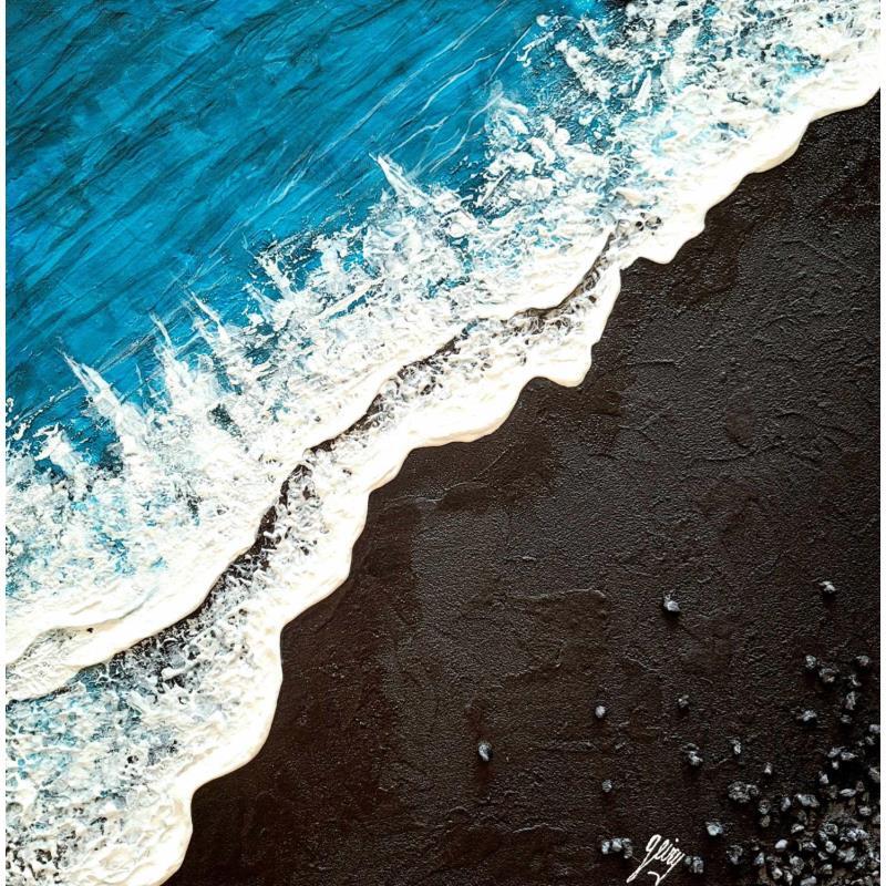 Peinture Diamond beach Islande par Geiry | Tableau Matiérisme Marine Nature Acrylique Résine Pigments Poudre de marbre
