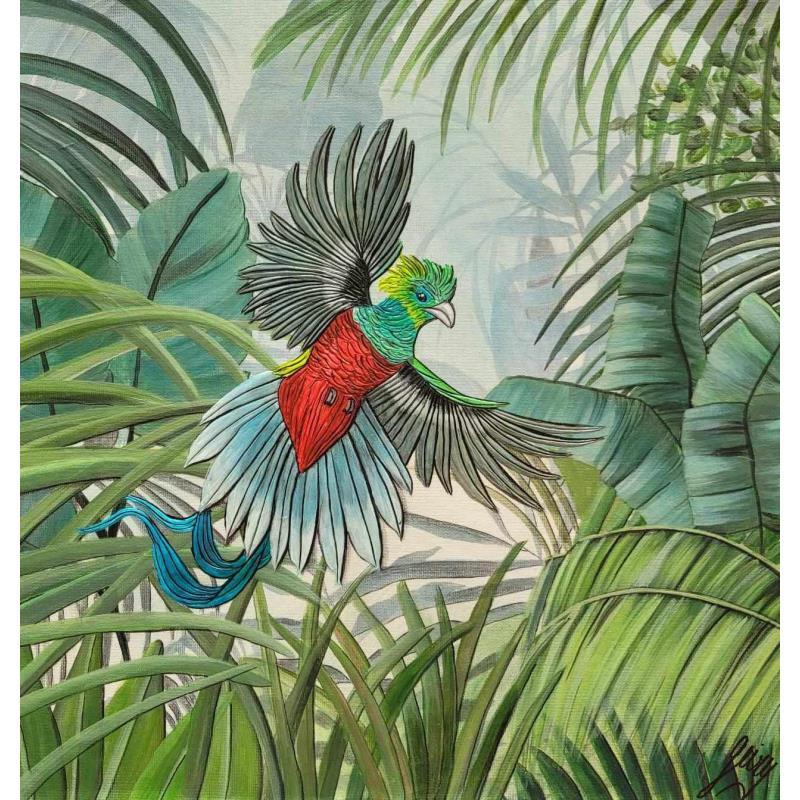 Peinture Quetzal Costa Rica par Geiry | Tableau Matiérisme Acrylique, Pigments Animaux, Nature