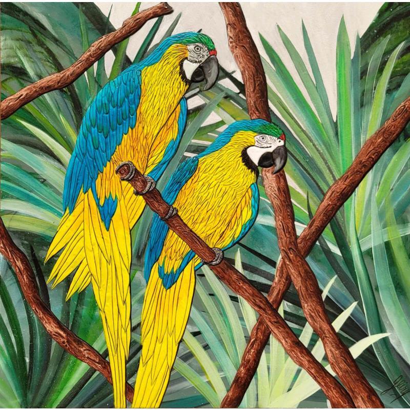 Gemälde Amazonie von Geiry | Gemälde Materialismus Natur Tiere Acryl Pigmente Marmorpulver