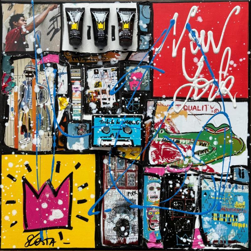 Painting Tribute to Basquiat by Costa Sophie | Painting Pop-art Pop icons Acrylic Gluing Upcycling