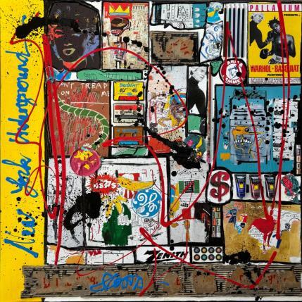 Peinture Basquiat & Warhol par Costa Sophie | Tableau Pop-art Acrylique, Collage, Upcycling Icones Pop