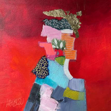 Painting Face au vent by Lau Blou | Painting Abstract Acrylic, Cardboard, Gluing Portrait