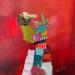 Painting L'énigmatique by Lau Blou | Painting Abstract Portrait Cardboard Acrylic Gluing