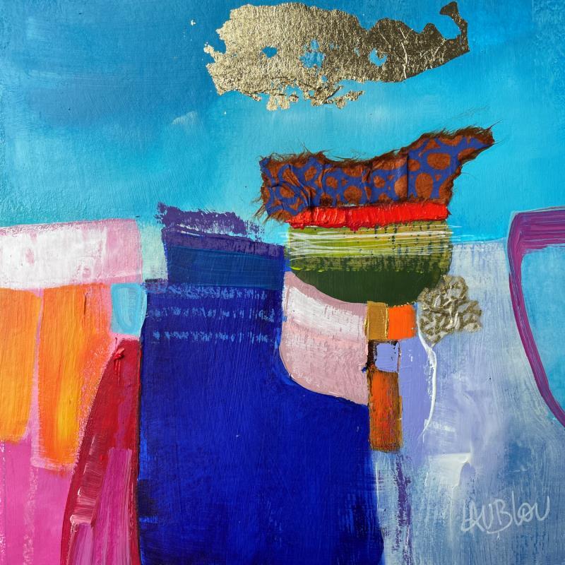 Painting Nuage d'or by Lau Blou | Painting Abstract Acrylic, Cardboard, Gluing Landscapes