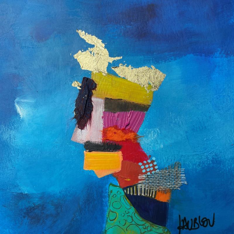 Painting Rocher dans l'eau by Lau Blou | Painting Abstract Acrylic, Cardboard, Gluing Minimalist