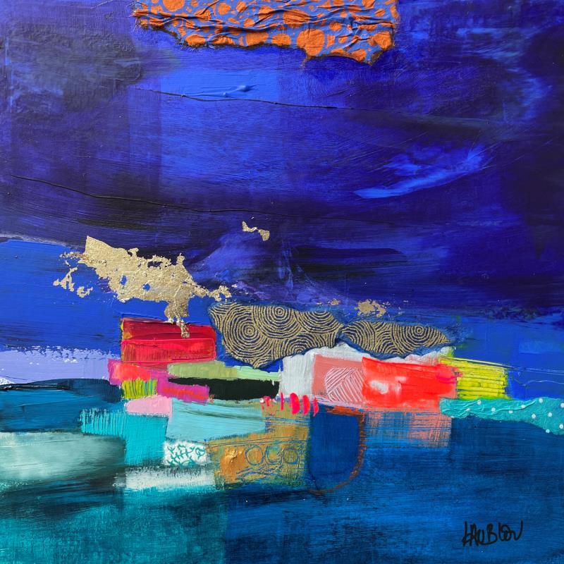 Painting Promenade nuit d'été by Lau Blou | Painting Abstract Acrylic, Cardboard, Gluing Landscapes, Pop icons