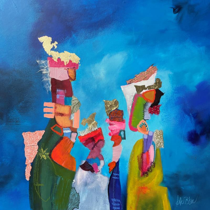 Painting Famille joyeuse by Lau Blou | Painting Abstract Acrylic, Cardboard, Gluing Portrait