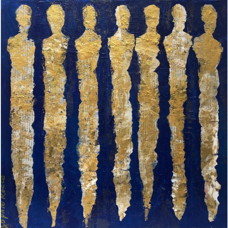 Peinture Ostia Antica Bleu par Rocco Sophie | Tableau Art Singulier Acrylique Collage Sable