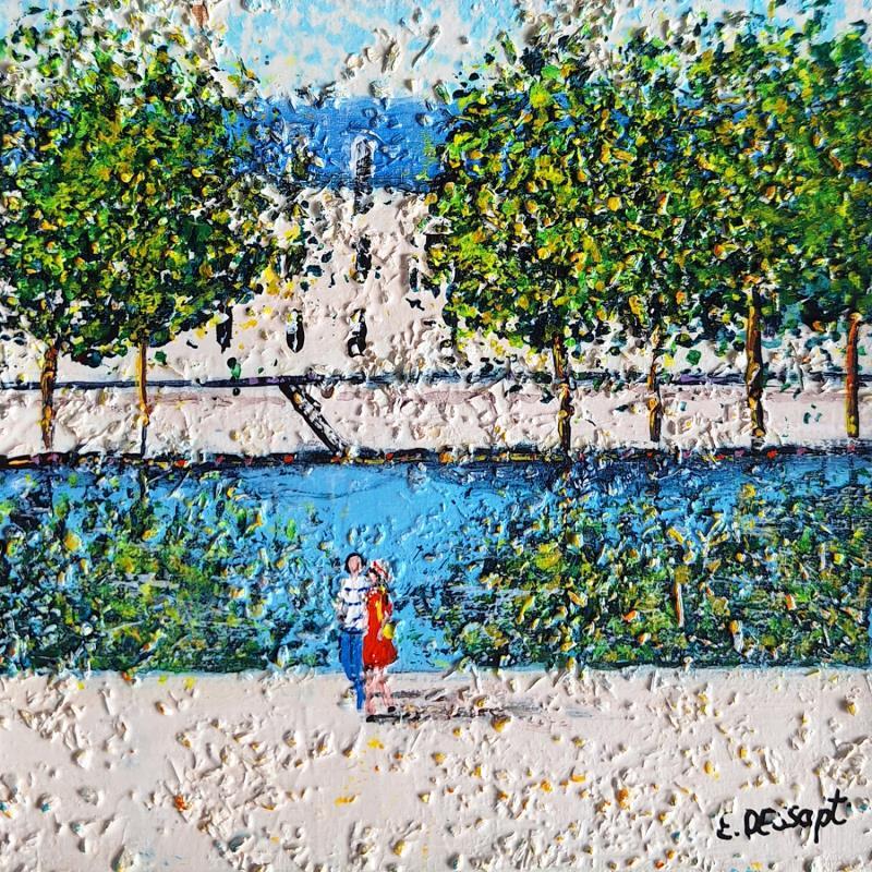 Peinture Promenade dans Paris par Dessapt Elika | Tableau Impressionnisme Acrylique Sable