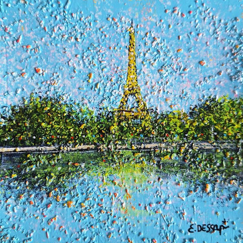 Peinture Le reflet de la tour Eiffel par Dessapt Elika | Tableau Impressionnisme Acrylique Sable