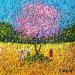 Peinture Le cerisier par Dessapt Elika | Tableau Impressionnisme Acrylique Sable