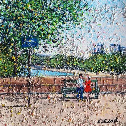 Gemälde Sur les bancs de Paris von Dessapt Elika | Gemälde Impressionismus Acryl, Sand
