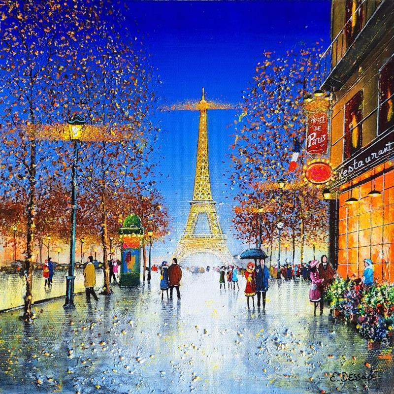 Peinture La tour Eiffel s'illumine par Dessapt Elika | Tableau Impressionnisme Acrylique Sable