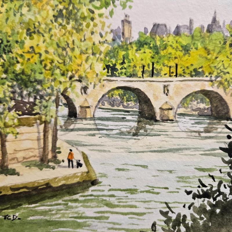 Peinture Paris, Ile St Louis, Quai d'Anjou par Decoudun Jean charles | Tableau Figuratif Urbain Aquarelle