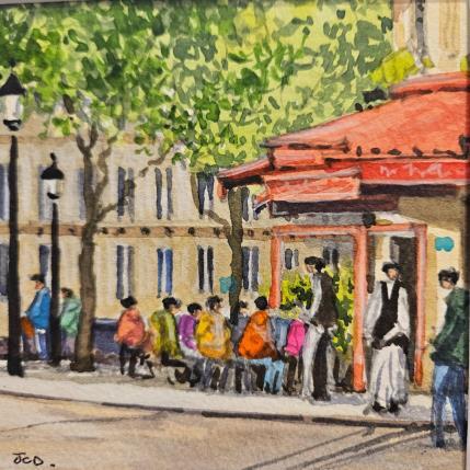 Gemälde Paris, Café à l'Ile Saint Louis von Decoudun Jean charles | Gemälde Figurativ Aquarell Urban