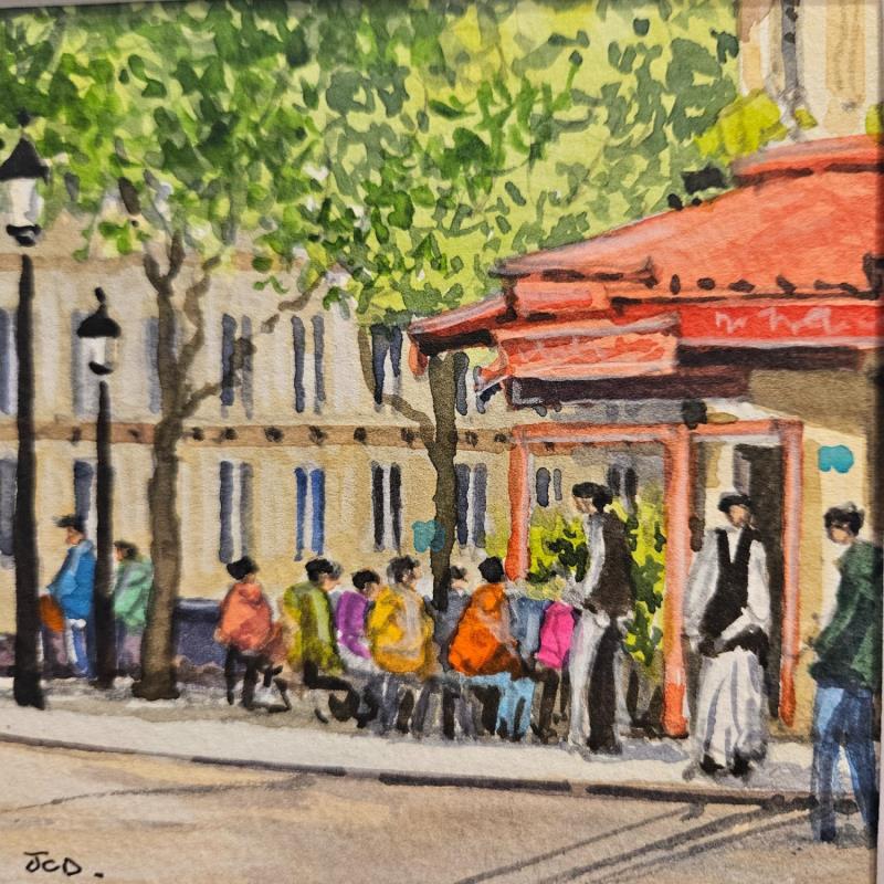 Gemälde Paris, Café à l'Ile Saint Louis von Decoudun Jean charles | Gemälde Figurativ Urban Aquarell