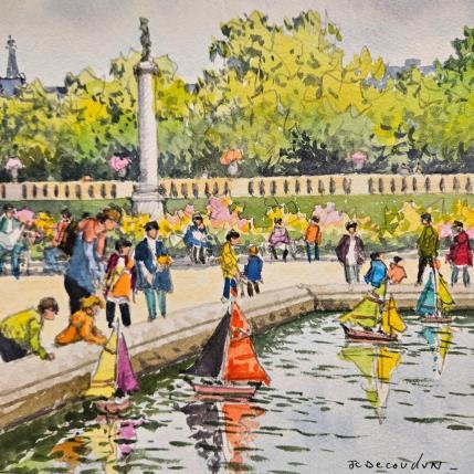 Gemälde Paris, Les jardins du Luxembourg von Decoudun Jean charles | Gemälde Figurativ Aquarell Pop-Ikonen, Urban