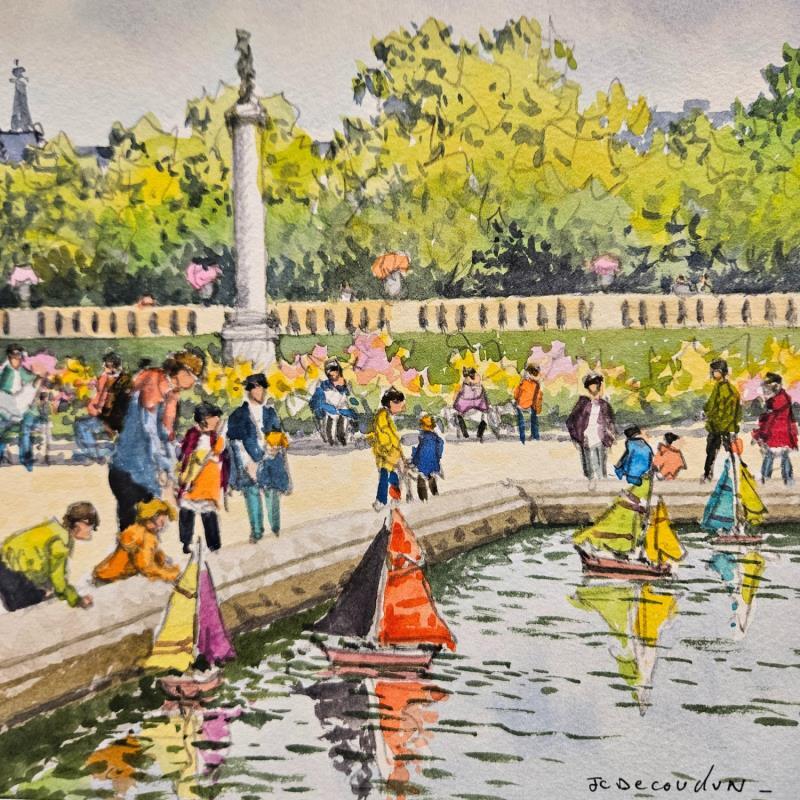 Peinture Paris, Les jardins du Luxembourg par Decoudun Jean charles | Tableau Figuratif Urbain Aquarelle