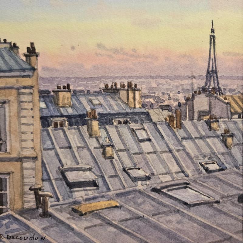 Peinture Paris vue de Montmartre par Decoudun Jean charles | Tableau Figuratif Urbain Aquarelle