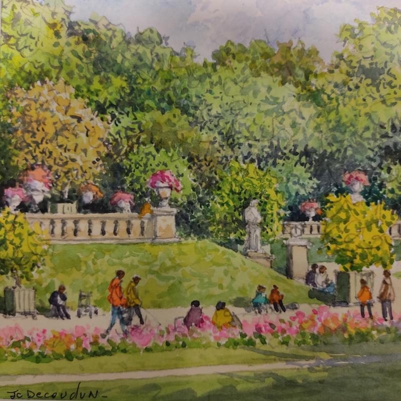 Peinture Paris, Les jardins du Luxembourg par Decoudun Jean charles | Tableau Figuratif Urbain Aquarelle