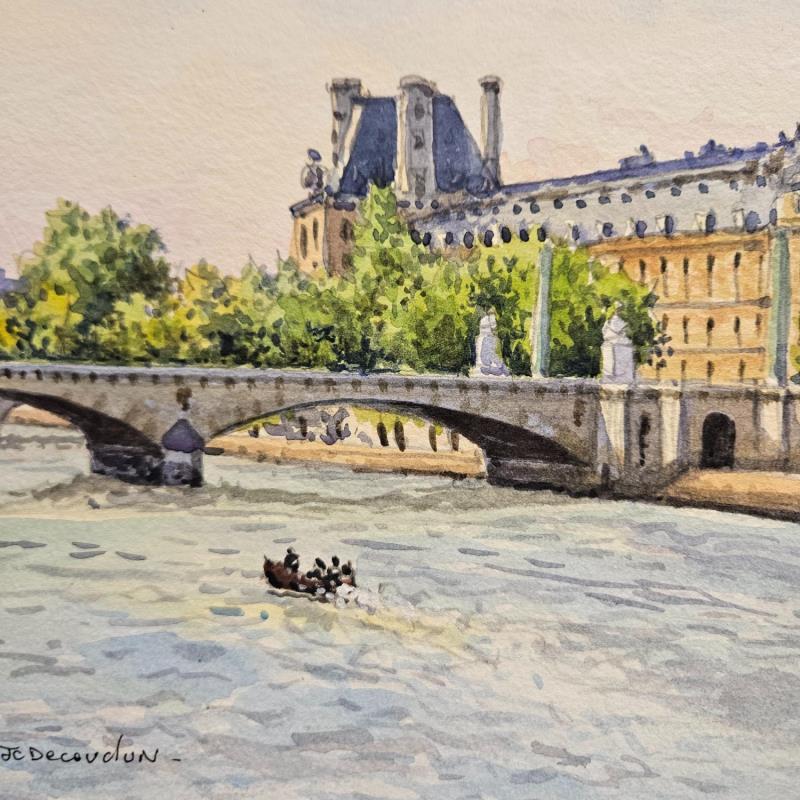 Painting Paris, Louvres, Le pont du Carroussel by Decoudun Jean charles | Painting Figurative Urban Watercolor
