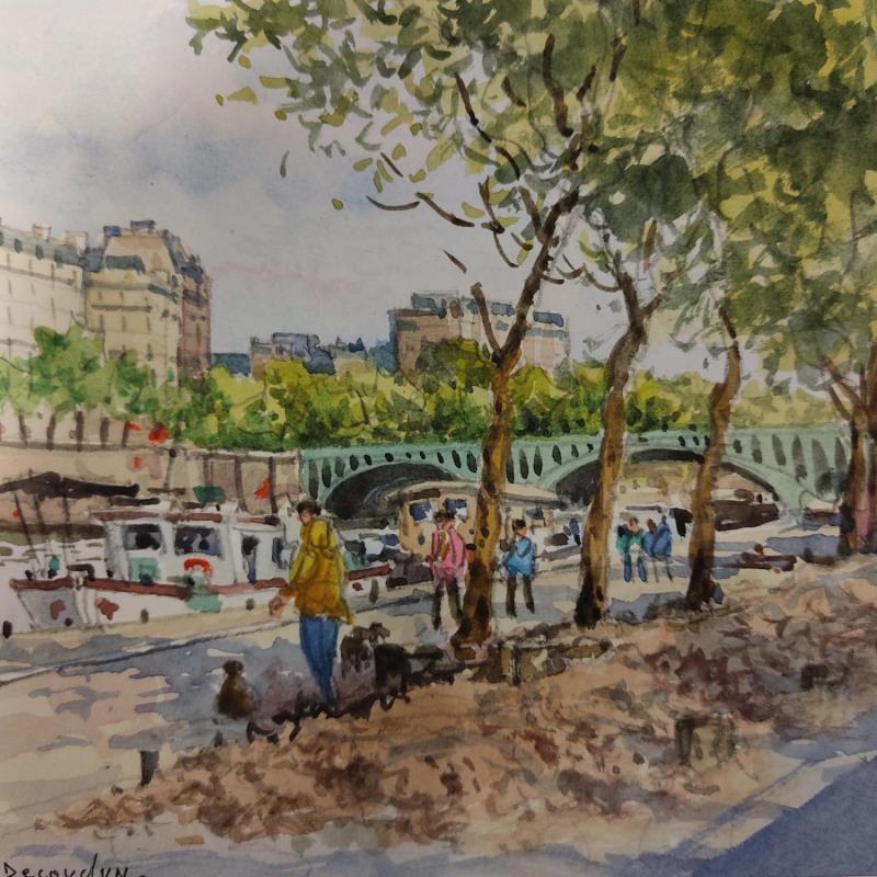 Gemälde Paris, Les quais et le Pont de Sully von Decoudun Jean charles | Gemälde Figurativ Urban Aquarell