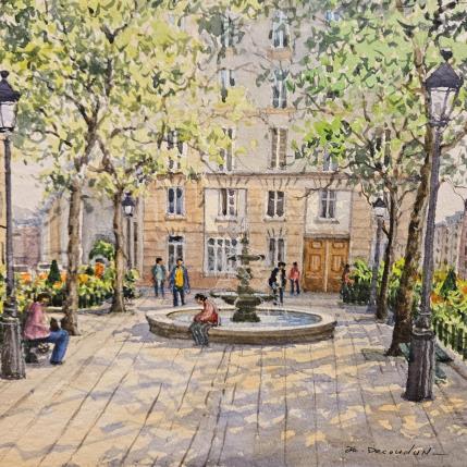 Painting Paris, Place de l'Estrapade by Decoudun Jean charles | Painting Figurative Watercolor Urban