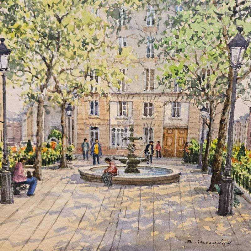 Peinture Paris, Place de l'Estrapade par Decoudun Jean charles | Tableau Figuratif Aquarelle Urbain