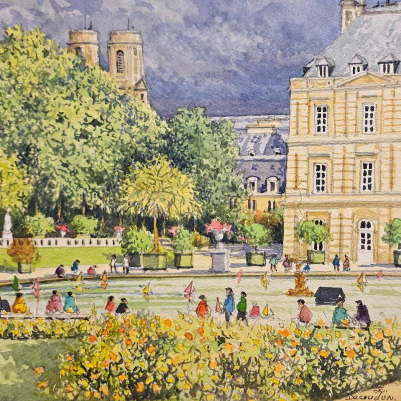 Painting Paris, Le Sénat et les jardins du Luxembourg by Decoudun Jean charles | Painting Figurative Urban Watercolor