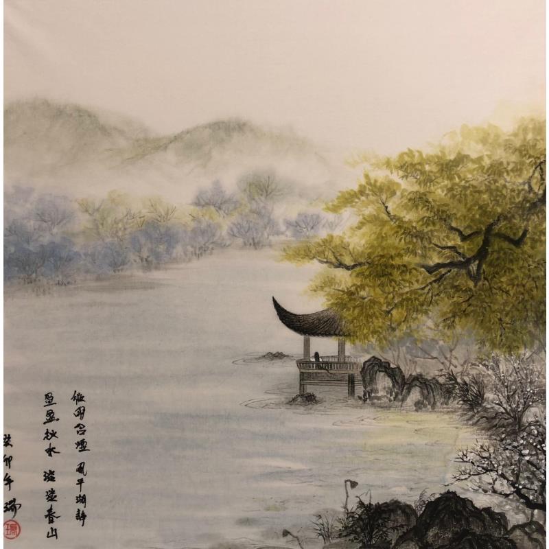 Peinture Au bord du lac silencieux  par Amblard Rui | Tableau Figuratif Paysages Aquarelle Encre