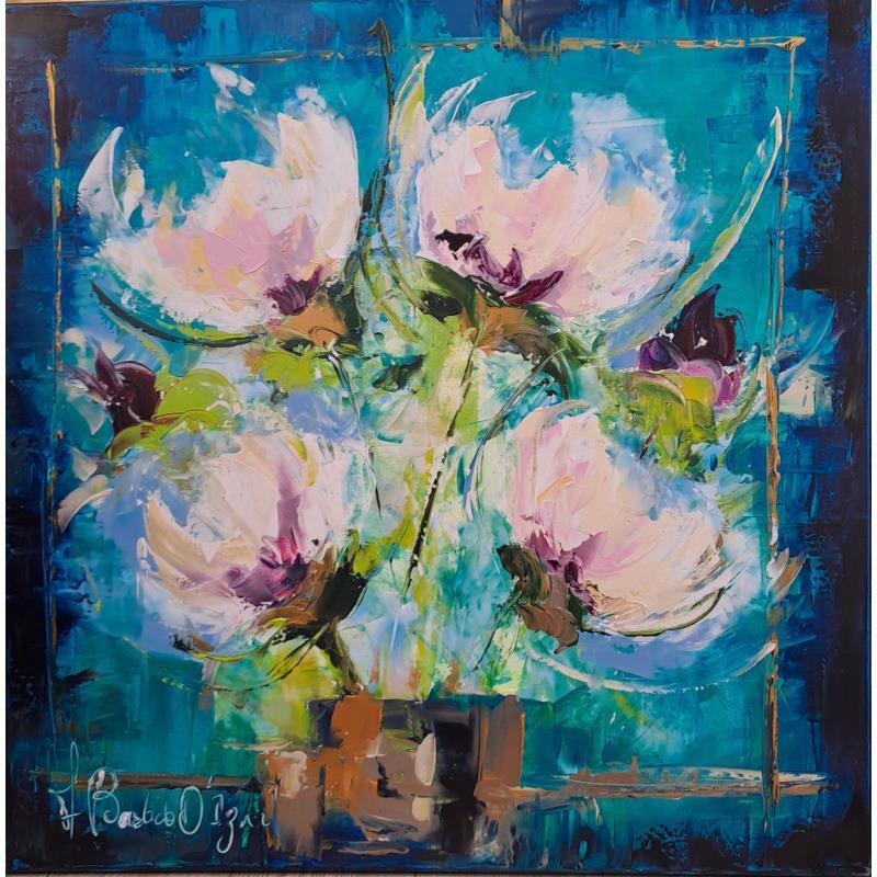 Painting Les Pivoines bleues by Bastide d´Izard Armelle | Painting Abstract Acrylic