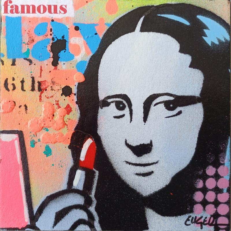 Gemälde FAMOUS MONA von Euger Philippe | Gemälde Pop-Art Acryl, Collage, Pappe Pop-Ikonen