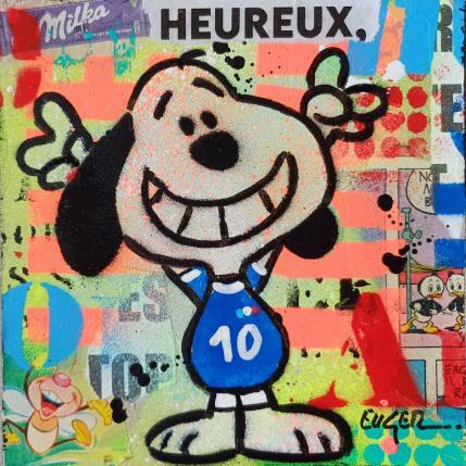 Painting HEUREUX by Euger Philippe | Painting Pop-art Acrylic, Cardboard, Gluing Pop icons