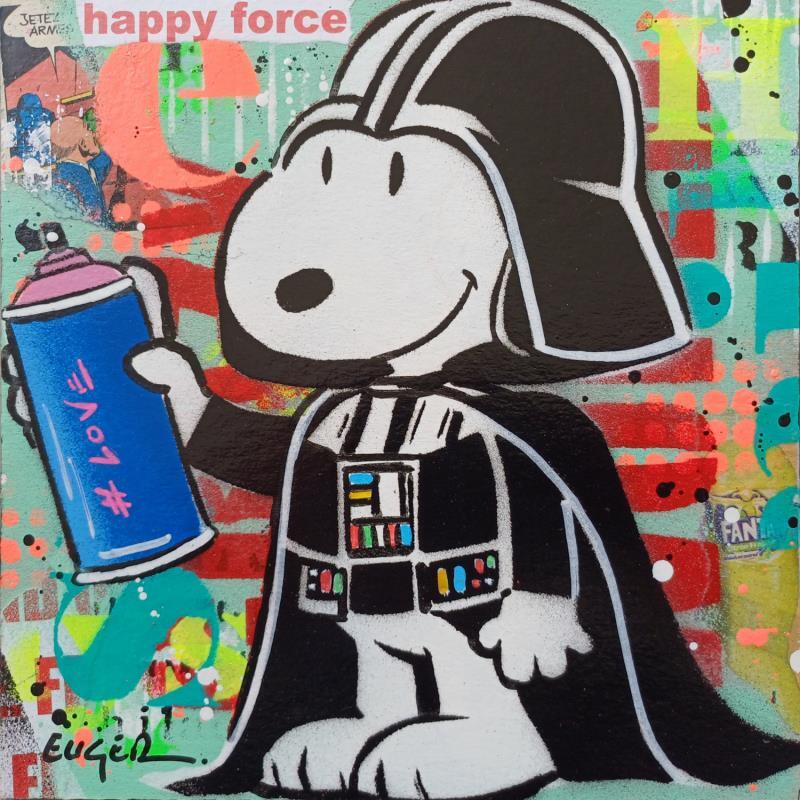 Painting HAPPY FORCE by Euger Philippe | Painting Pop-art Pop icons Cardboard Acrylic Gluing
