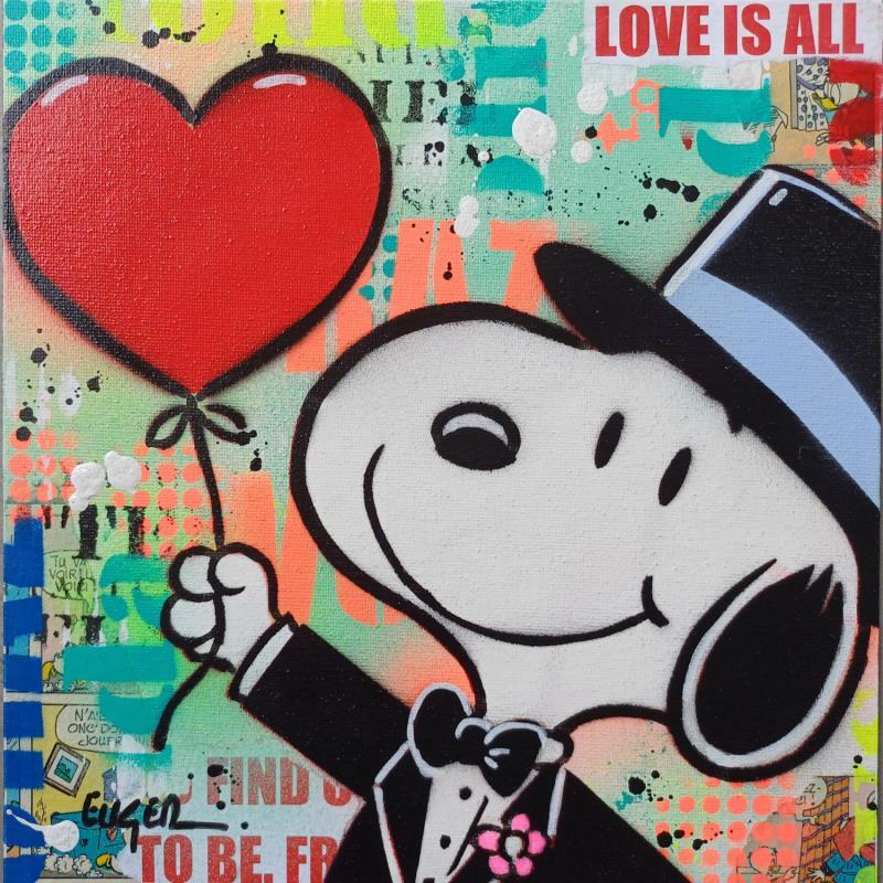 Gemälde LOVE IS ALL von Euger Philippe | Gemälde Pop-Art Pop-Ikonen Acryl Collage
