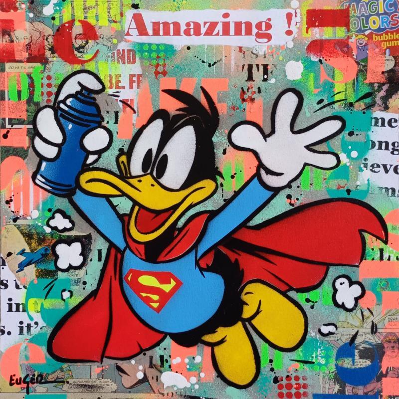 Painting AMAZING DUCK by Euger Philippe | Painting Pop-art Acrylic, Cardboard, Gluing Pop icons