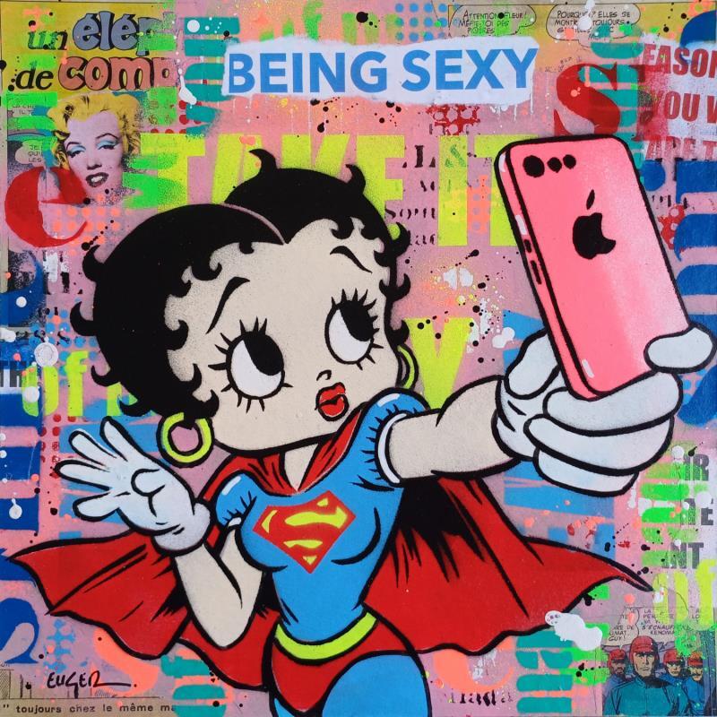 Painting SELFIE by Euger Philippe | Painting Pop-art Pop icons Cardboard Acrylic Gluing