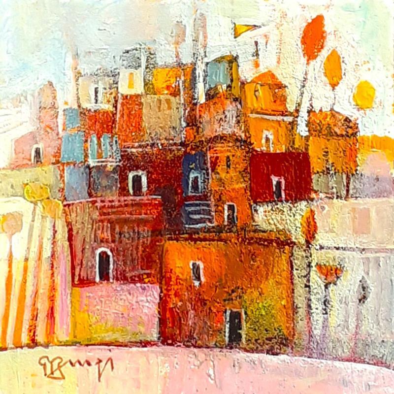 Painting AM117 VILLAGE ROUGE  by Burgi Roger | Painting Figurative Urban Nature Architecture Acrylic