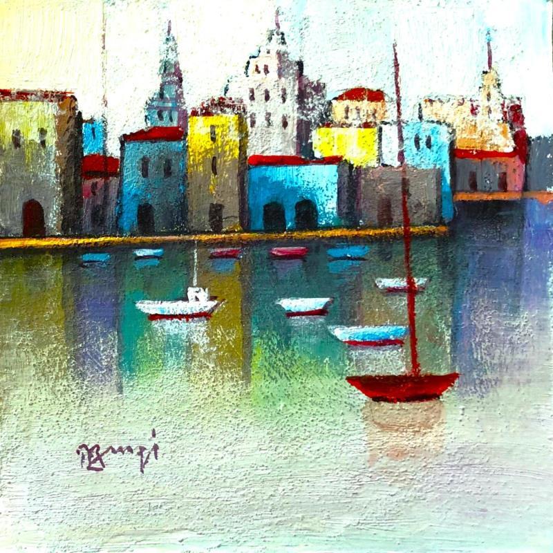 Painting AAP23 LE BATEAU ROUGE by Burgi Roger | Painting Figurative Urban Marine Architecture Acrylic