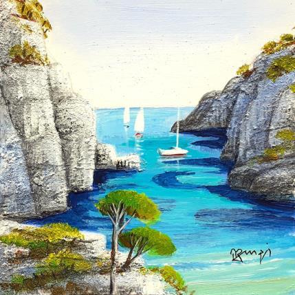 Painting AQ34 CALANQUE AUX PINS by Burgi Roger | Painting Figurative Acrylic Landscapes, Marine, Nature