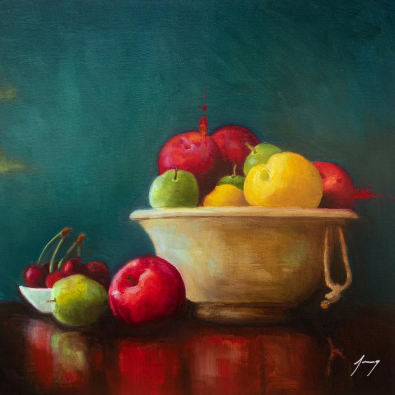 Painting Prunes et caetera by Jung François | Painting Figurative Oil Still-life