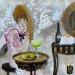 Painting Le goûter  by Romanelli Karine | Painting Figurative Portrait Life style Acrylic Gluing
