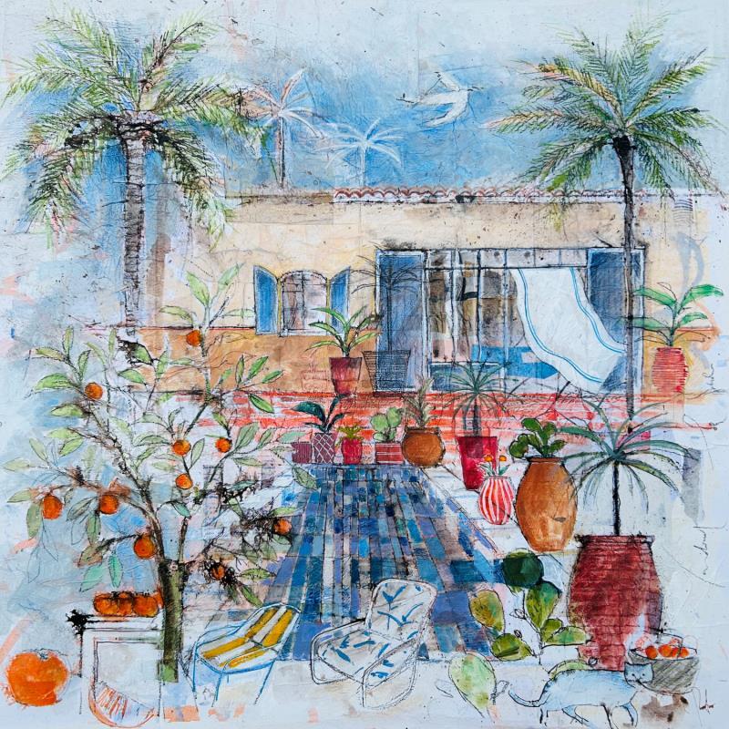 Gemälde La maison des vacances von Colombo Cécile | Gemälde Figurativ Landschaften Alltagsszenen Natur Aquarell Acryl Collage Tinte Pastell
